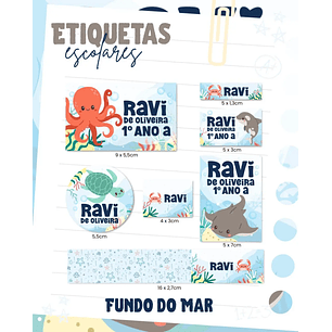 Arquivo de Corte Etiqueta Escolar Fundo do Mar 