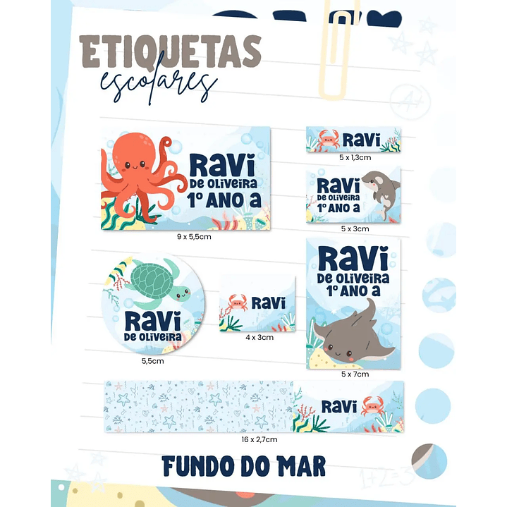Arquivo de Corte Etiqueta Escolar Fundo do Mar  1