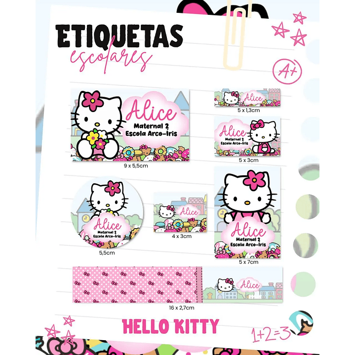 Arquivo de Corte Etiqueta Escolar Hello Kitty 1