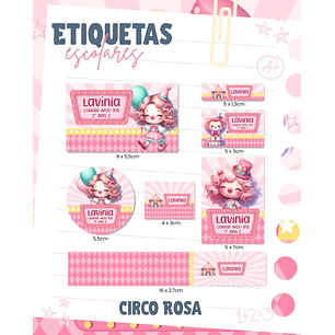 Arquivo de Corte Etiqueta Escolar Circo Rosa