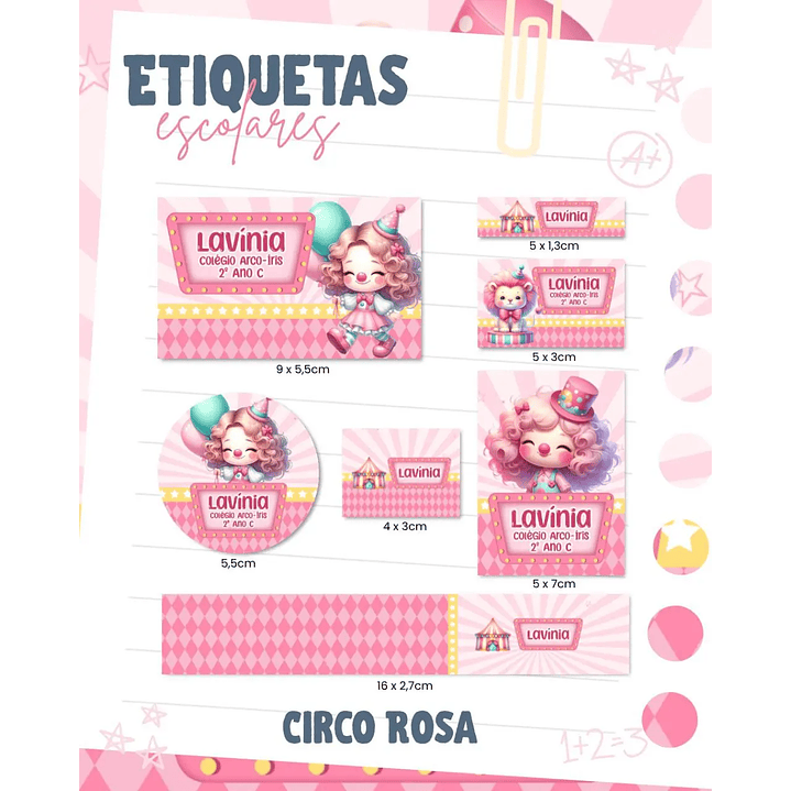 Arquivo de Corte Etiqueta Escolar Circo Rosa 1