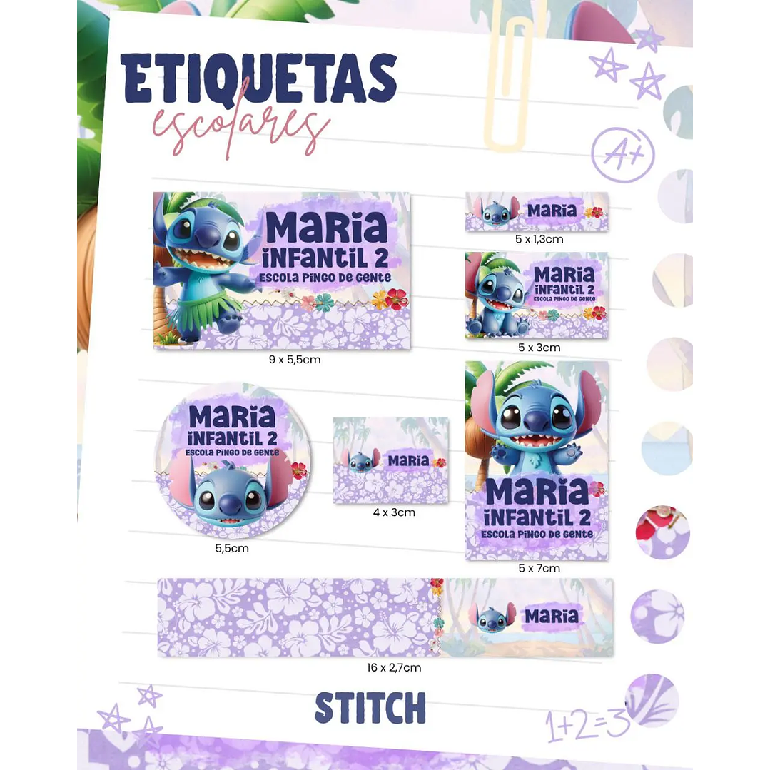 Arquivo de Corte Etiqueta Escolar Stitch 1