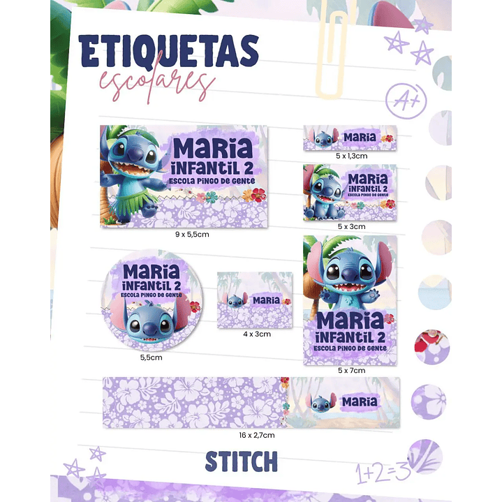 Arquivo de Corte Etiqueta Escolar Stitch 1