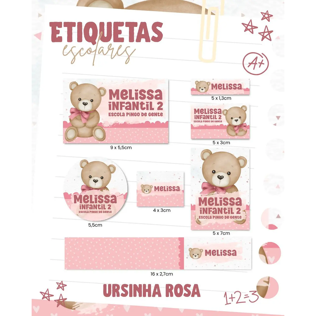 Arquivo de Corte Etiqueta Escolar Ursinha 1