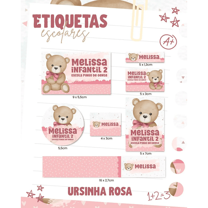 Arquivo de Corte Etiqueta Escolar Ursinha 1