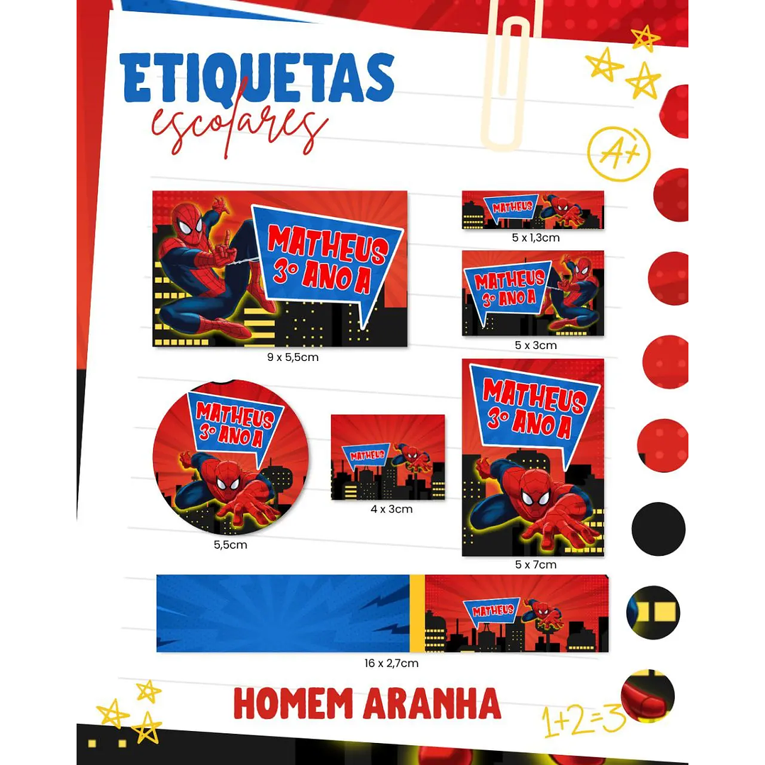 Arquivo de Corte Etiqueta Escolar Homem Aranha 1