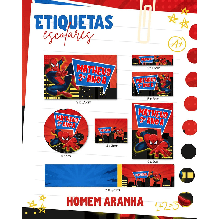 Arquivo de Corte Etiqueta Escolar Homem Aranha 1