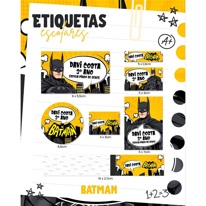 Arquivo de Corte Etiqueta Escolar Batman 1