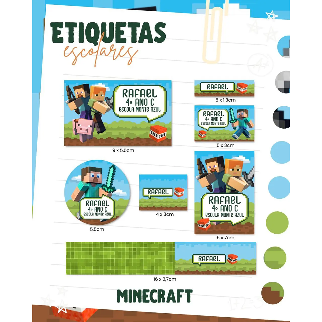 Arquivo de Corte Etiqueta Escolar Minecraft 1