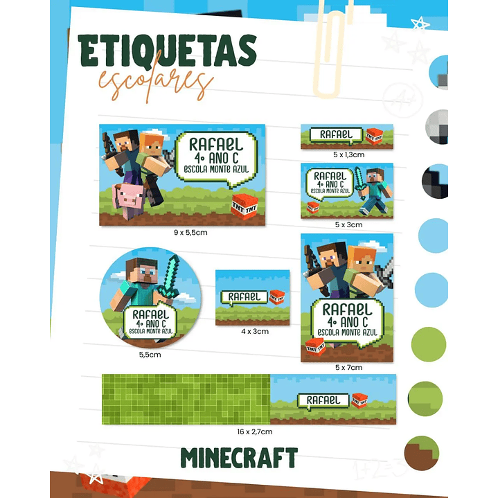 Arquivo de Corte Etiqueta Escolar Minecraft 1