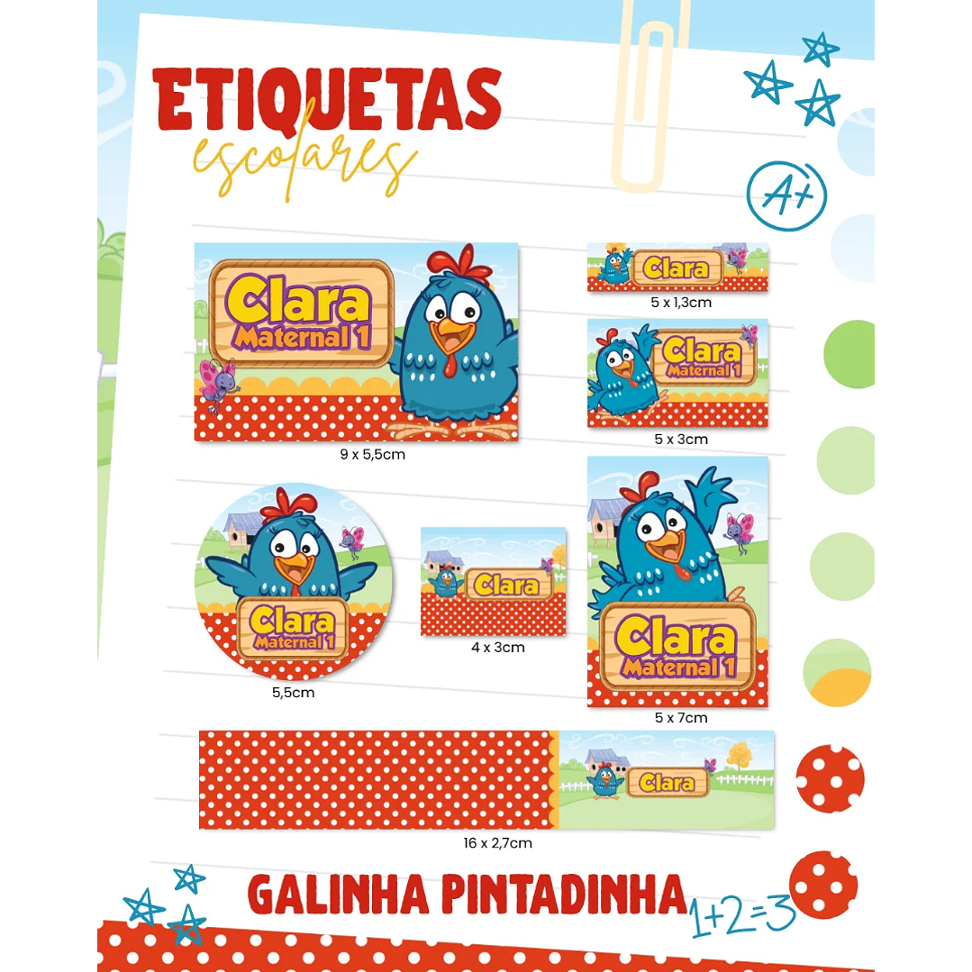 Arquivo de Corte Etiqueta Escolar Galinha Pintadinha 1