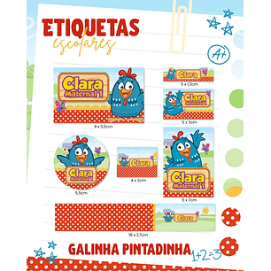 Arquivo de Corte Etiqueta Escolar Galinha Pintadinha