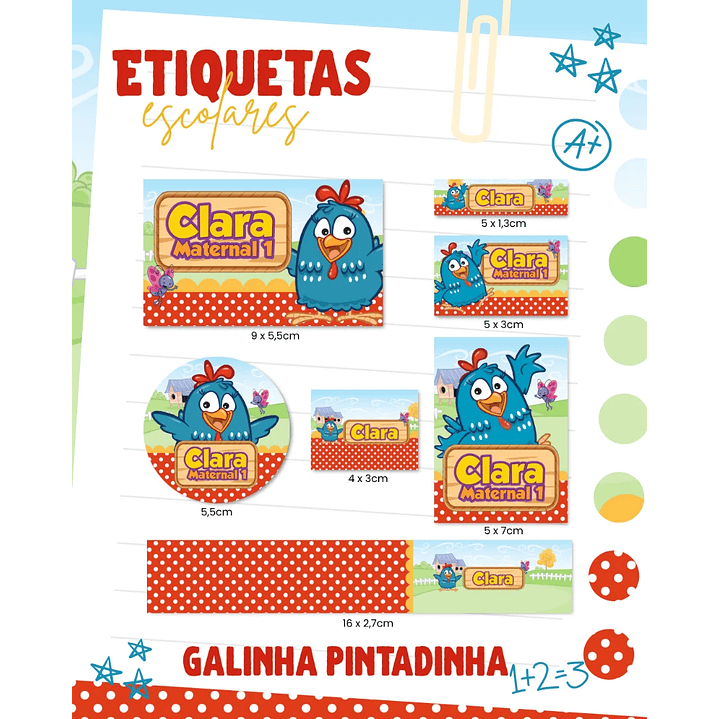 Arquivo de Corte Etiqueta Escolar Galinha Pintadinha 1