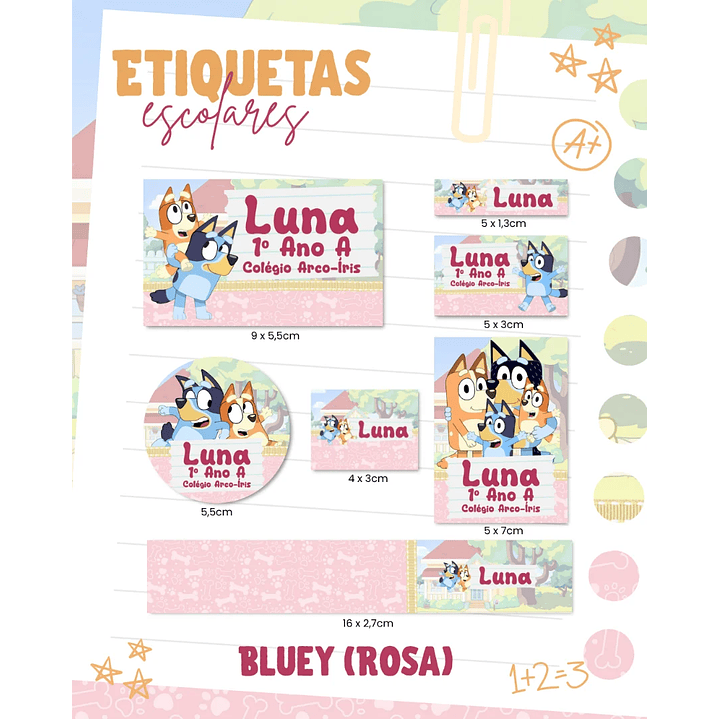 Arquivo de Corte Etiqueta Escolar Bluey 1