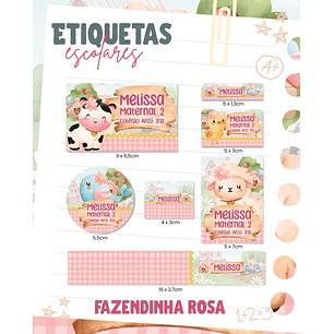 Arquivo de Corte Etiqueta Escolar Fazendinha Rosa