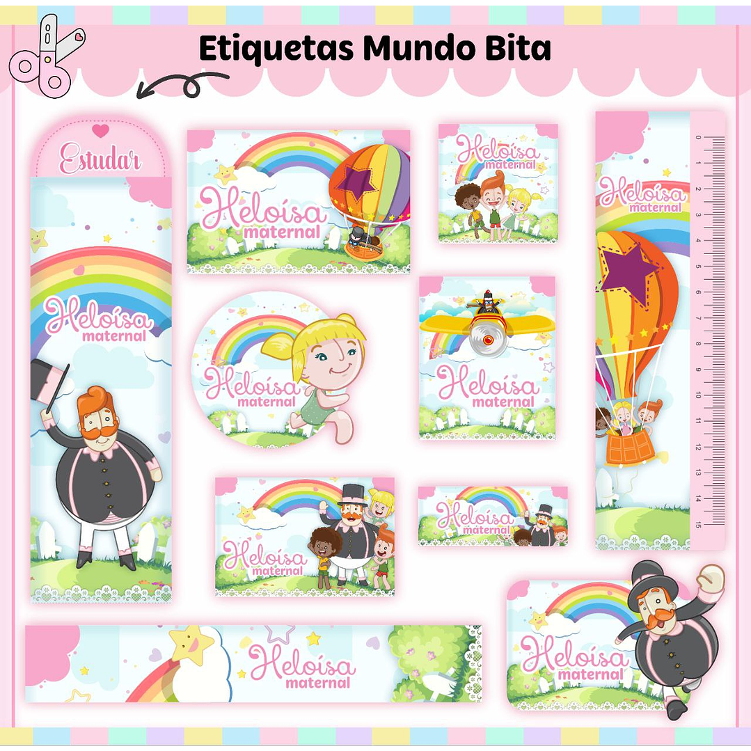 Arquivo de Corte Etiqueta Escolar Mundo Bita 1