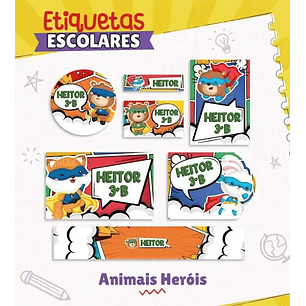 Arquivo de Corte Etiqueta Escolar Animais Heróis 