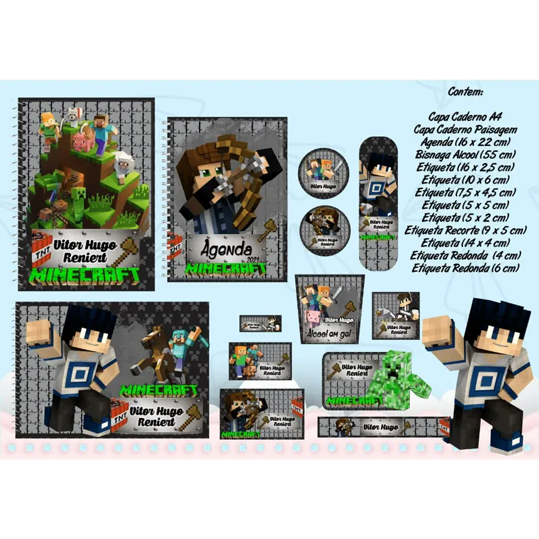 Arquivo de Corte Etiqueta Escolar Minecraft  1