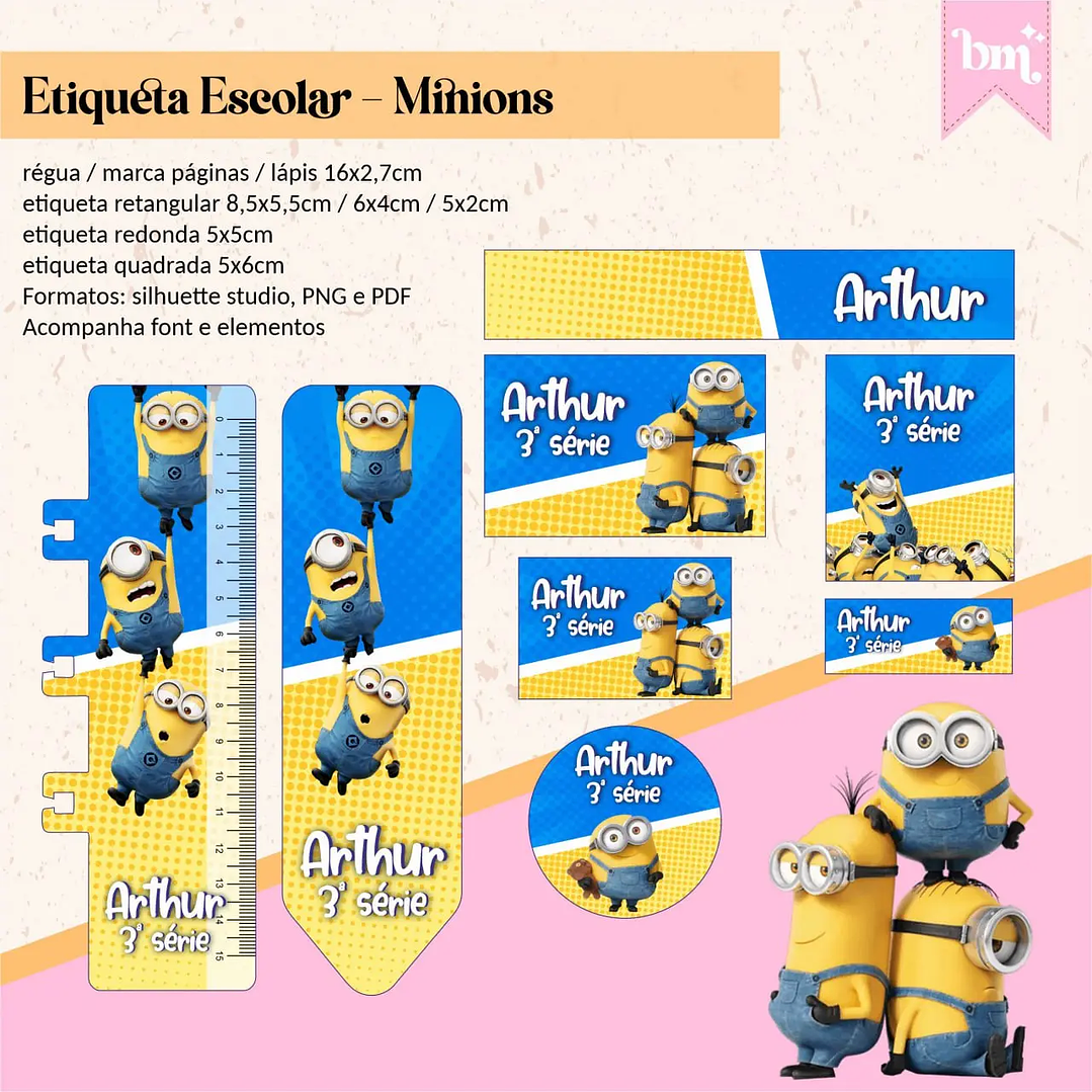 Arquivo de Corte Etiqueta Escolar Minions 1
