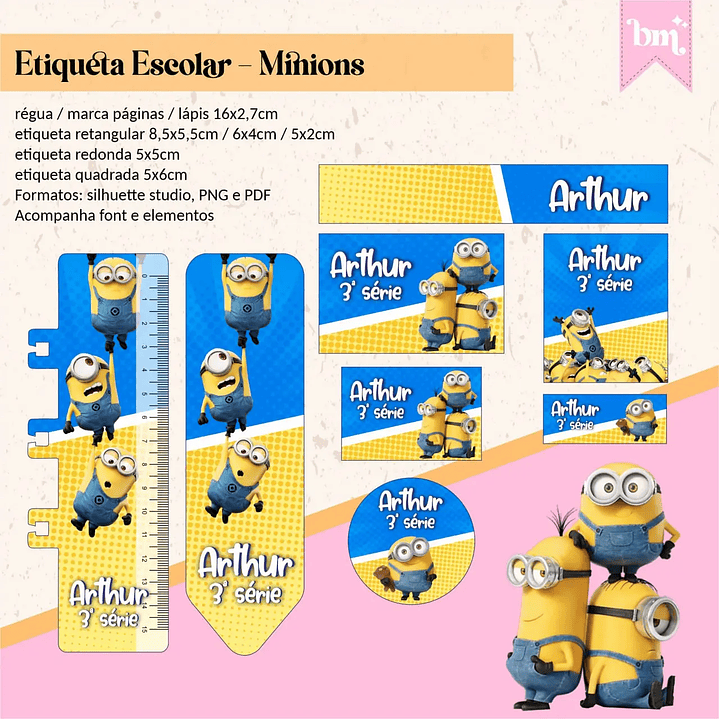 Arquivo de Corte Etiqueta Escolar Minions 1