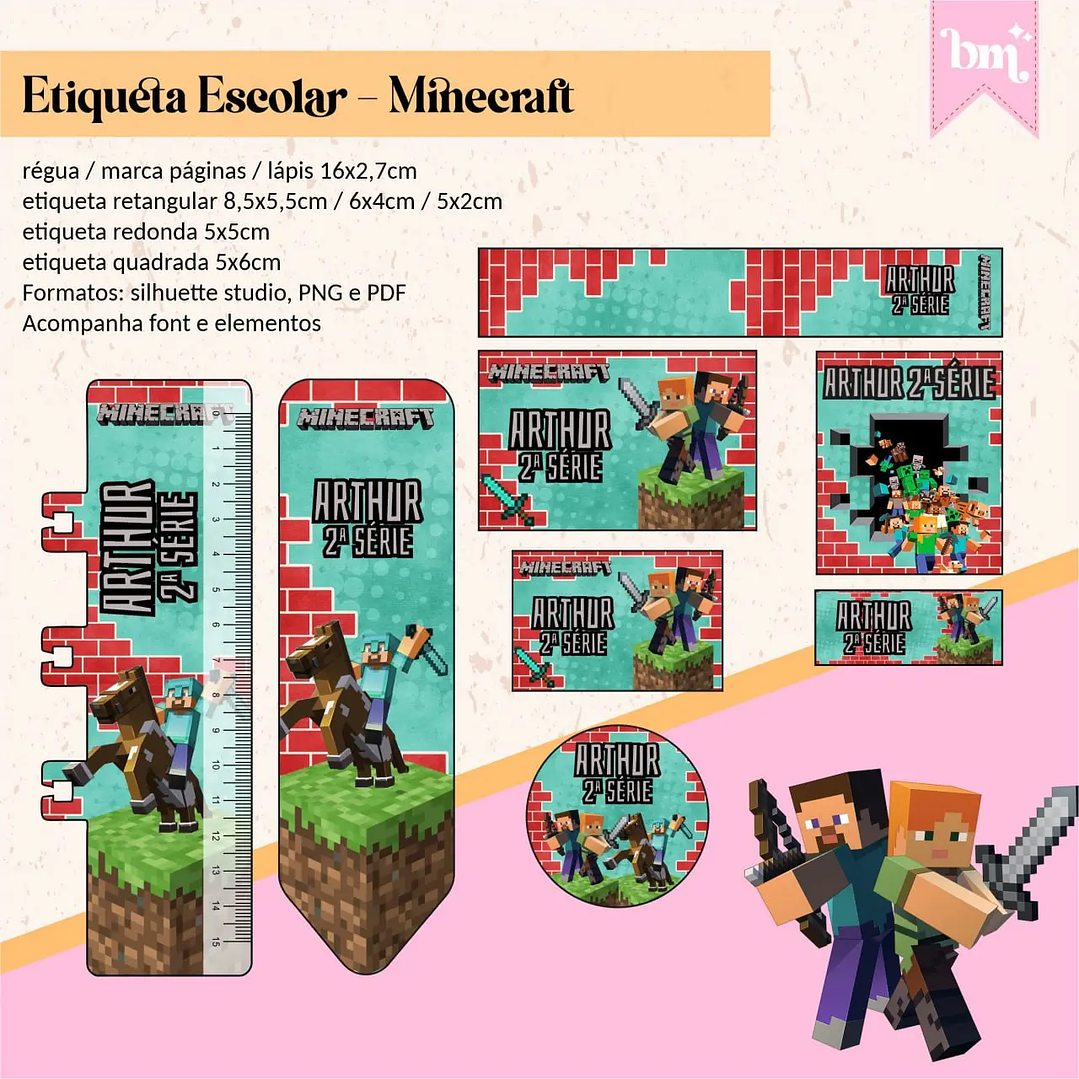 Arquivo de Corte Etiqueta Escolar Minecraft 1