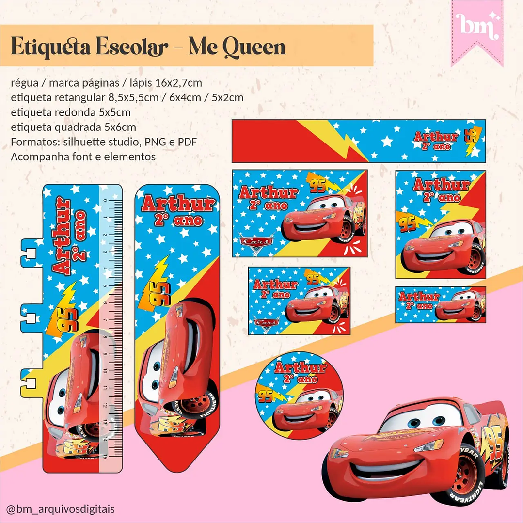 Arquivo de Corte Etiqueta Escolar MC Queen 1