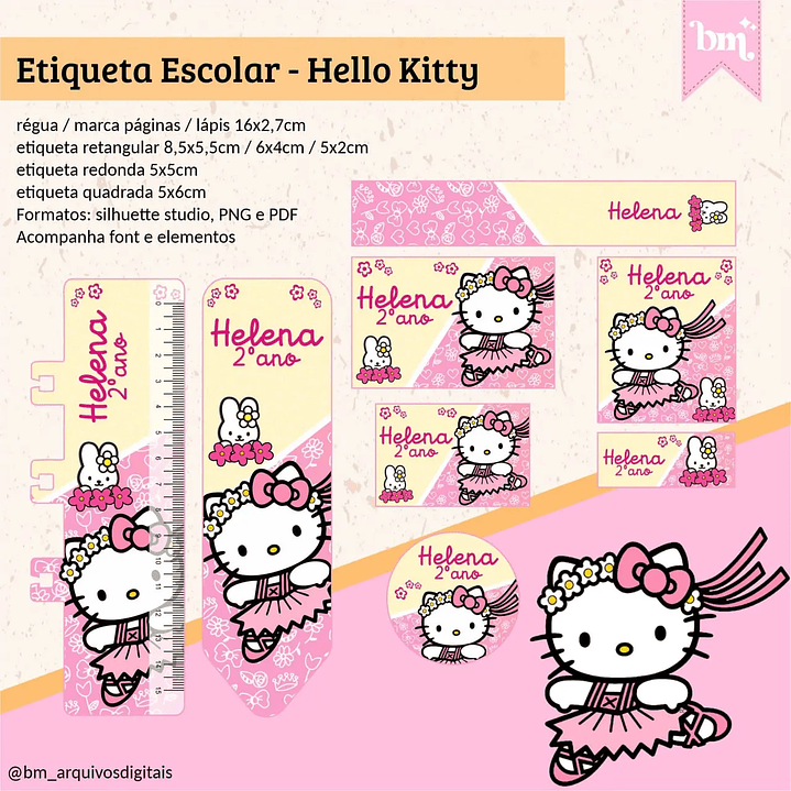Arquivo de Corte Etiqueta Escolar Hello Kitty 1