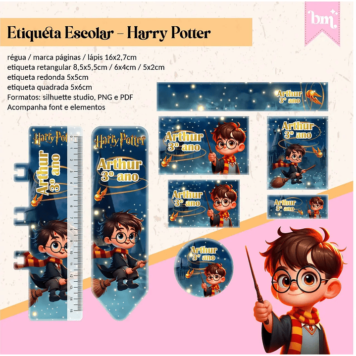 Arquivo de Corte Etiqueta Escolar Harry Potter 1