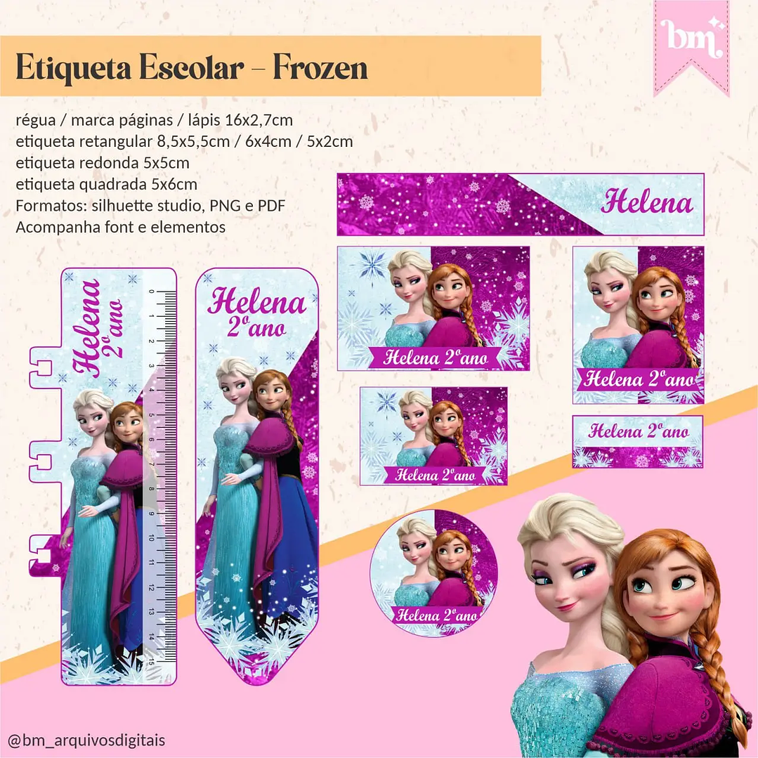 Arquivo de Corte Etiqueta Escolar Frozen  1