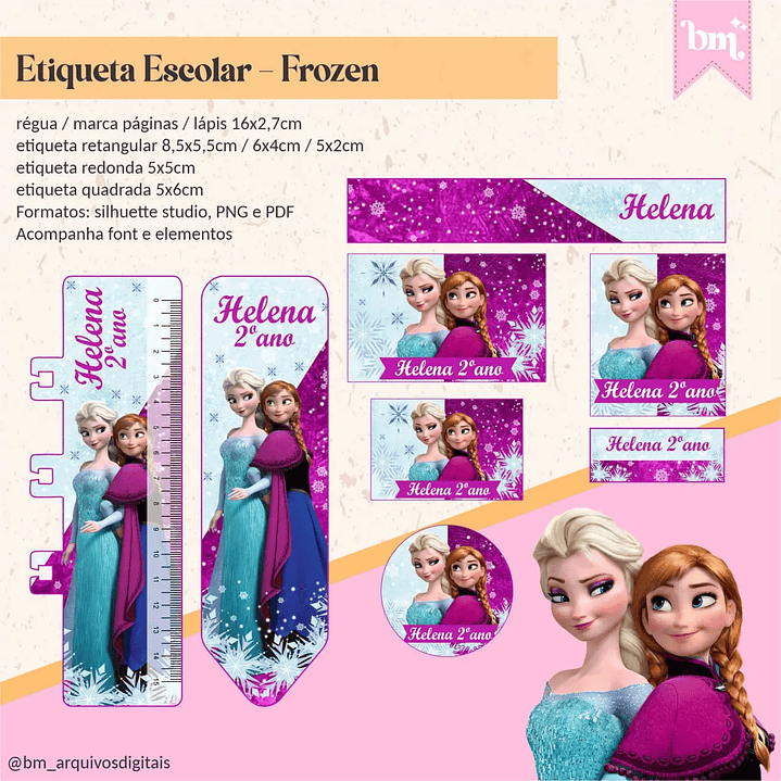 Arquivo de Corte Etiqueta Escolar Frozen  1