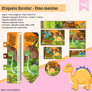 Arquivo de Corte Etiqueta Escolar Dino 