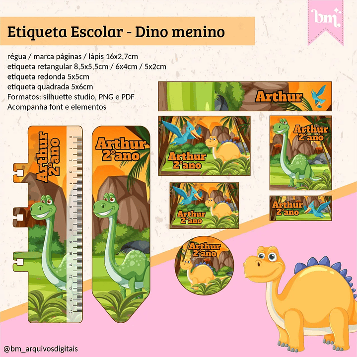 Arquivo de Corte Etiqueta Escolar Dino  1