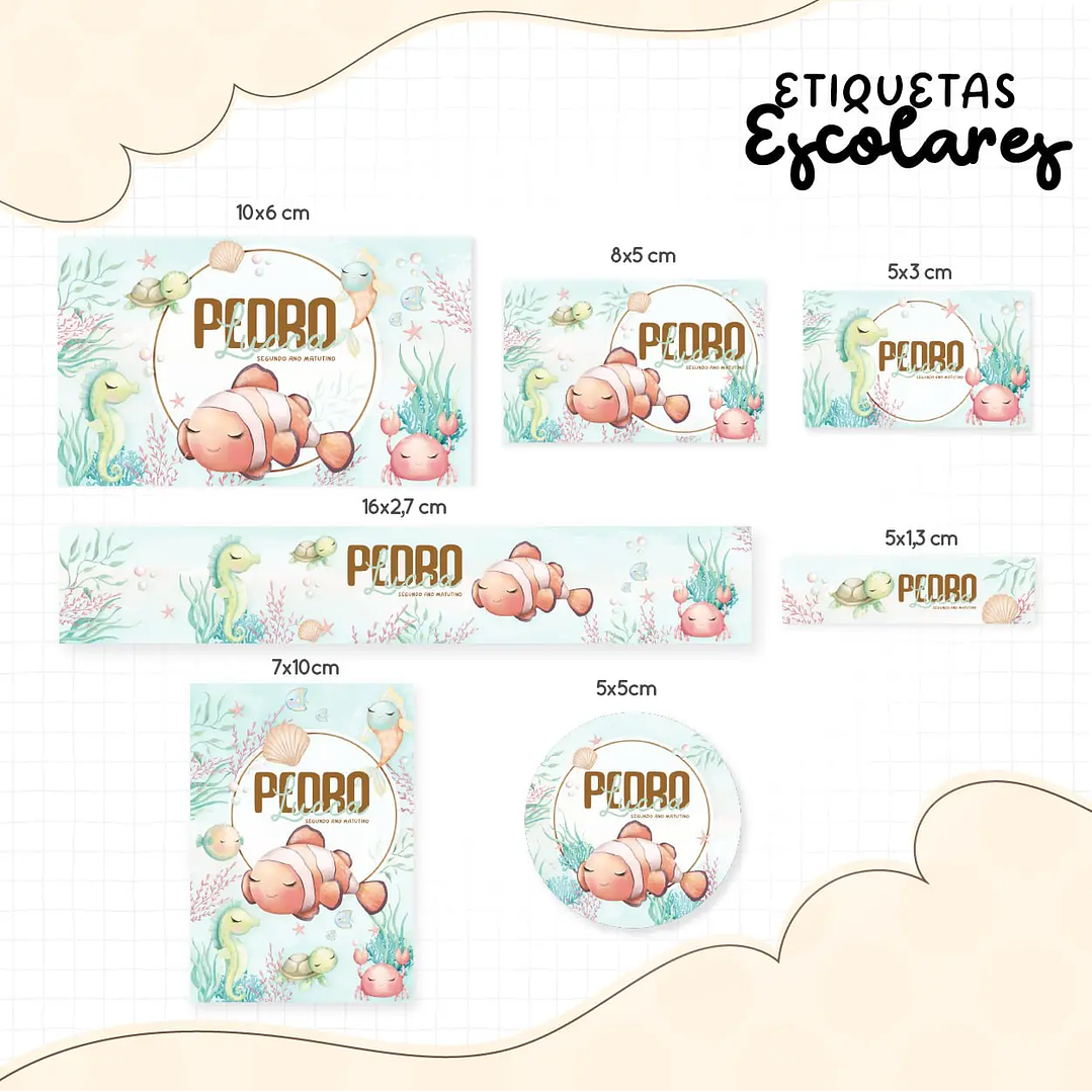 Arquivo de Corte Etiqueta Escolar Fundo do Mar 1