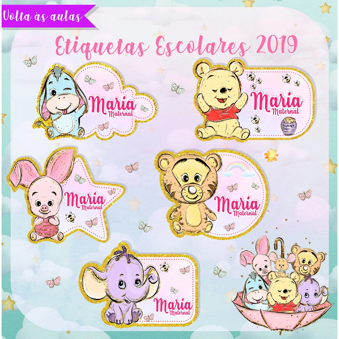 Arquivo de Corte Etiqueta Escolar Ursinho Pooh 1