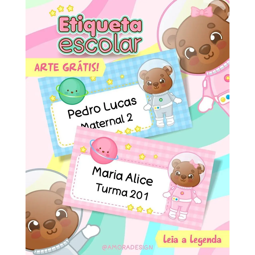 Arquivo de Corte Etiqueta Escolar Ursinhos Astronautas 1