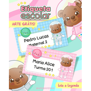 Arquivo de Corte Etiqueta Escolar Ursinhos Astronautas