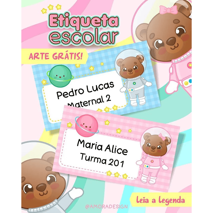 Arquivo de Corte Etiqueta Escolar Ursinhos Astronautas 1