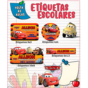 Arquivo de Corte Etiqueta Escolar Carros Disney