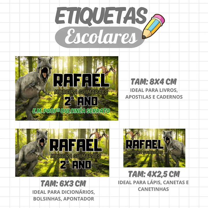 Arquivo de Corte Etiqueta Escolar Dinossauro 1