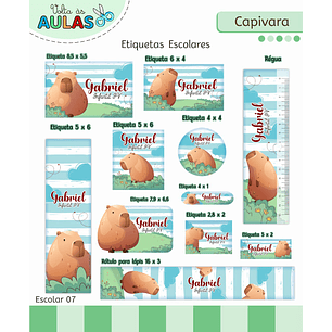 Arquivo de Corte Etiqueta Escolar Capivara 