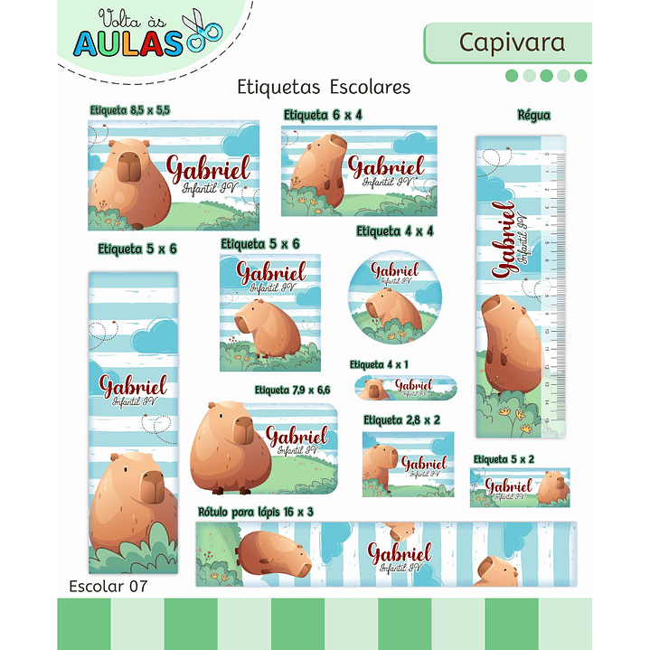 Arquivo de Corte Etiqueta Escolar Capivara  1
