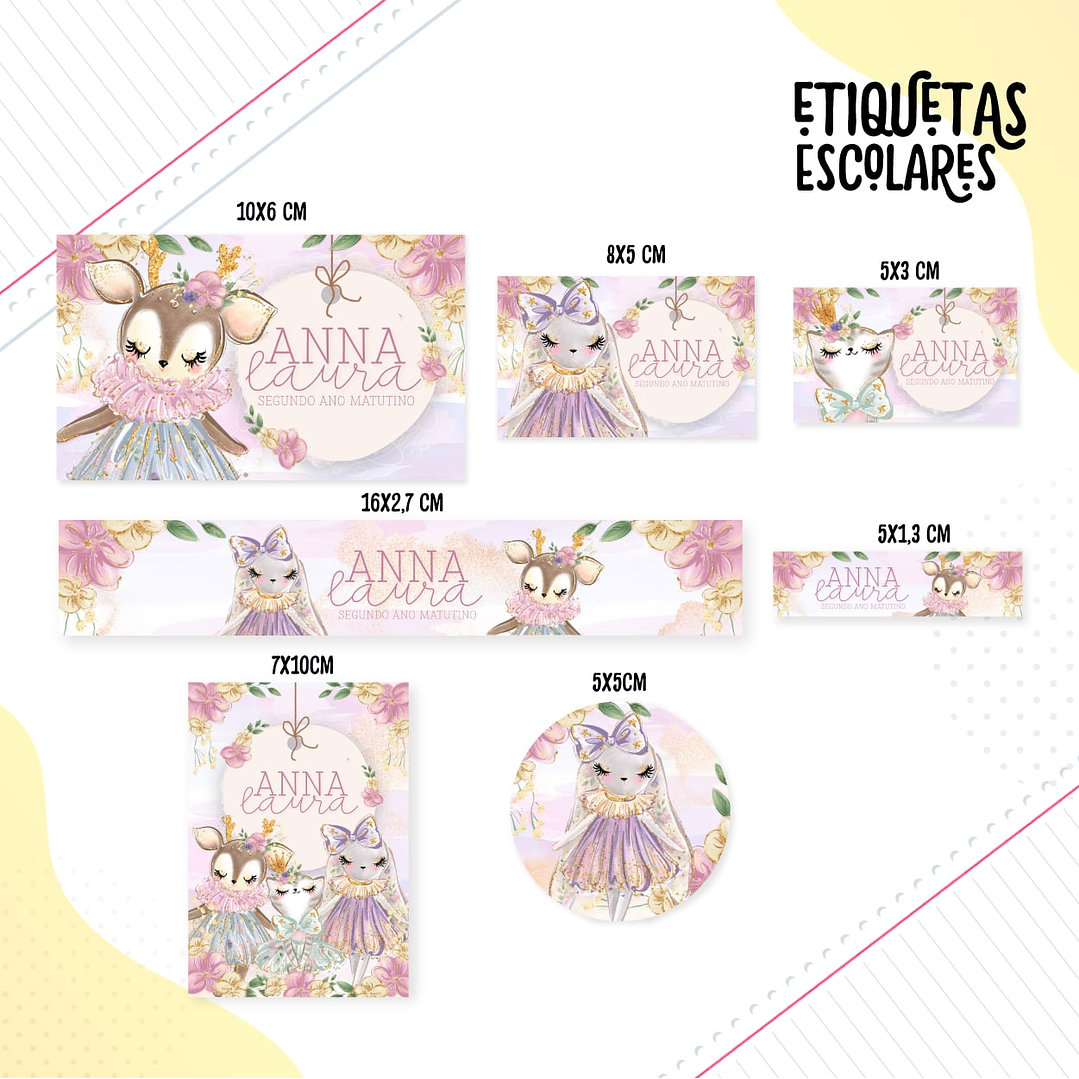 Arquivo de Corte Etiqueta Escolar Animais Menina 1