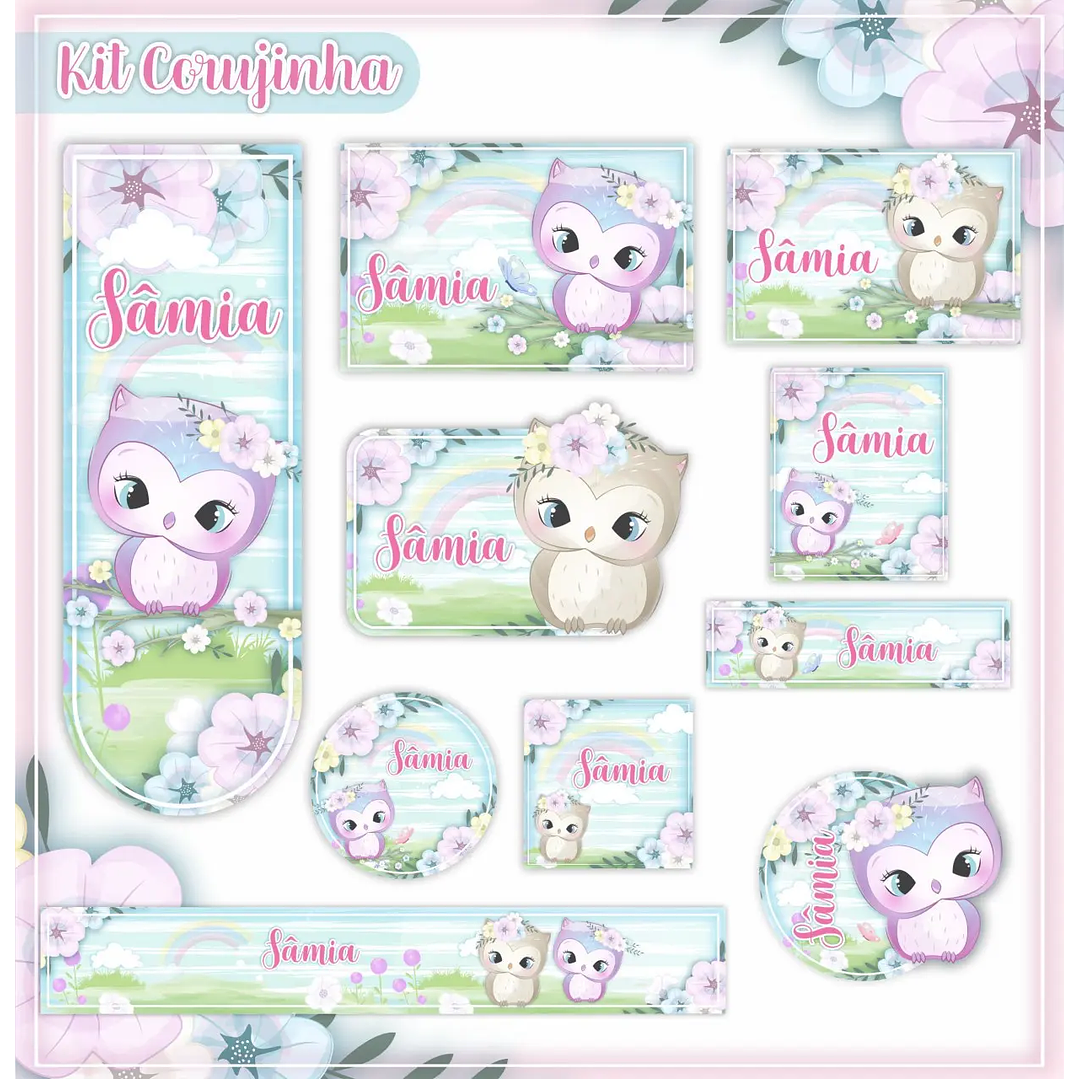 Arquivo de Corte Etiqueta Escolar Corujinha 1