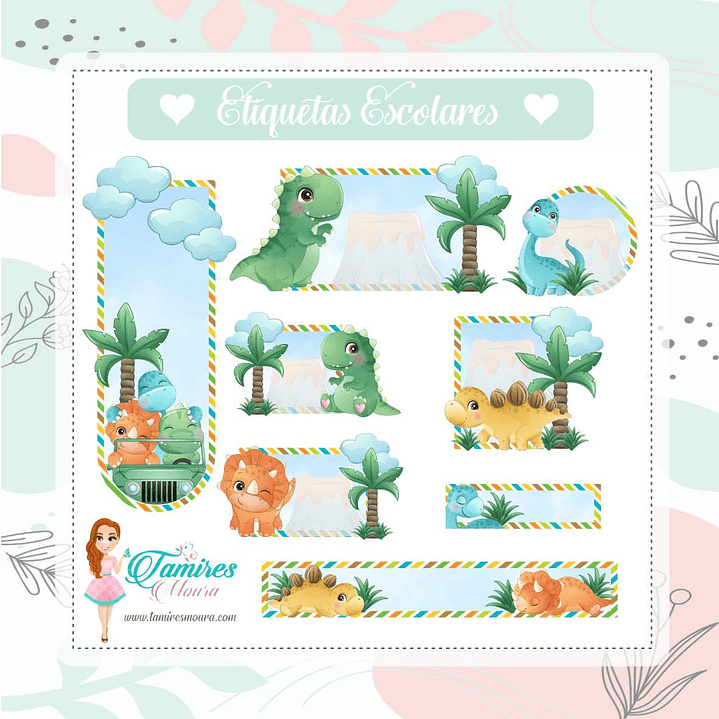 Arquivo de Corte Etiqueta Escolar Dinossauro Cute 1