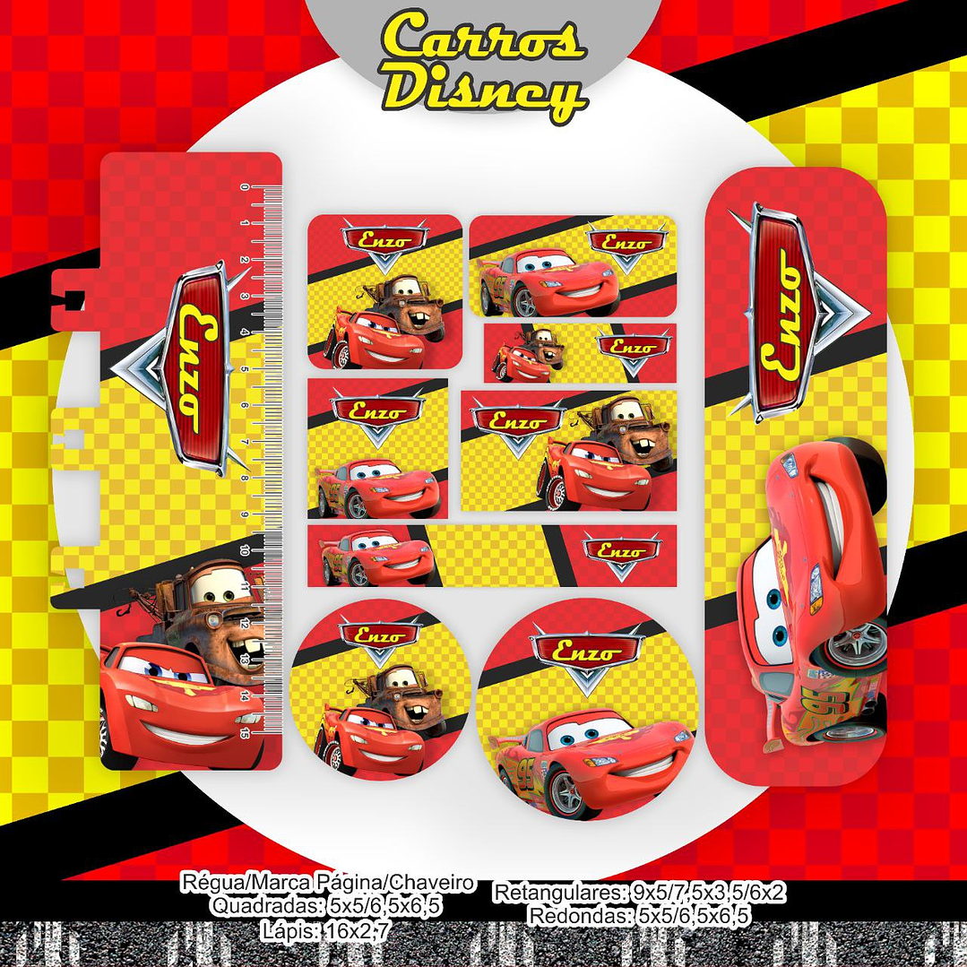 Arquivo de Corte Etiqueta Escolar Carros Disney 1