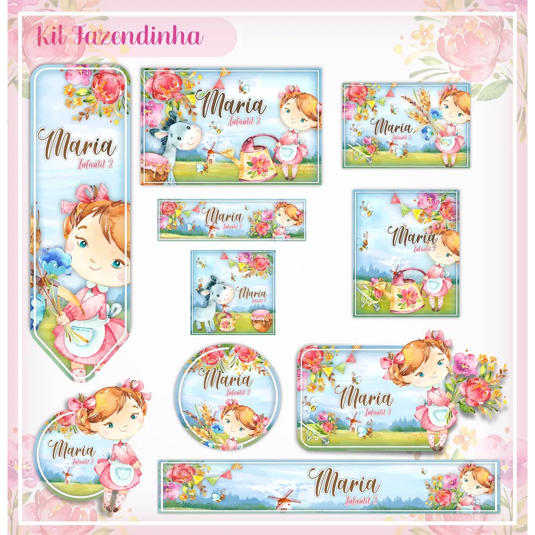 Arquivo de Corte Etiqueta Escolar Fazendinha Menina 1