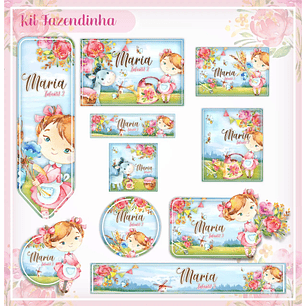 Arquivo de Corte Etiqueta Escolar Fazendinha Menina