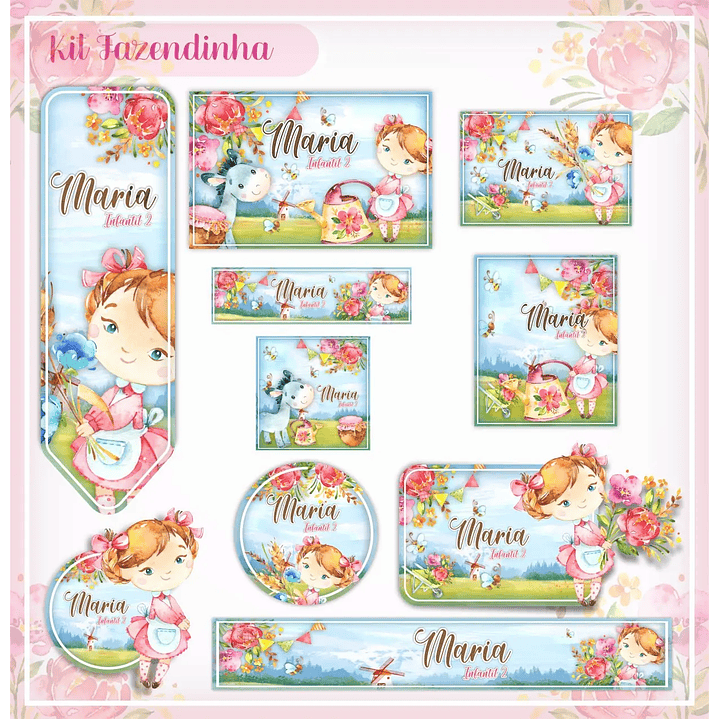 Arquivo de Corte Etiqueta Escolar Fazendinha Menina 1