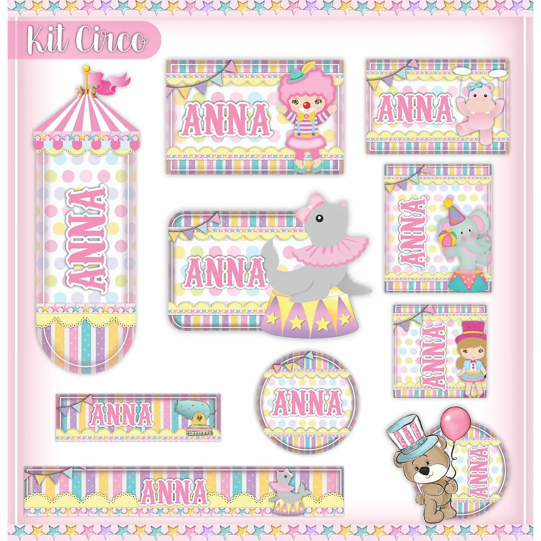 Arquivo de Corte Etiqueta Escolar Circo Menina 1