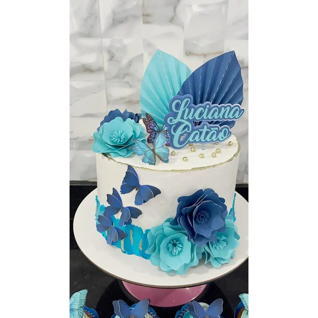 Arquivo de Corte Topo Flores e Borboletas Azuis  1